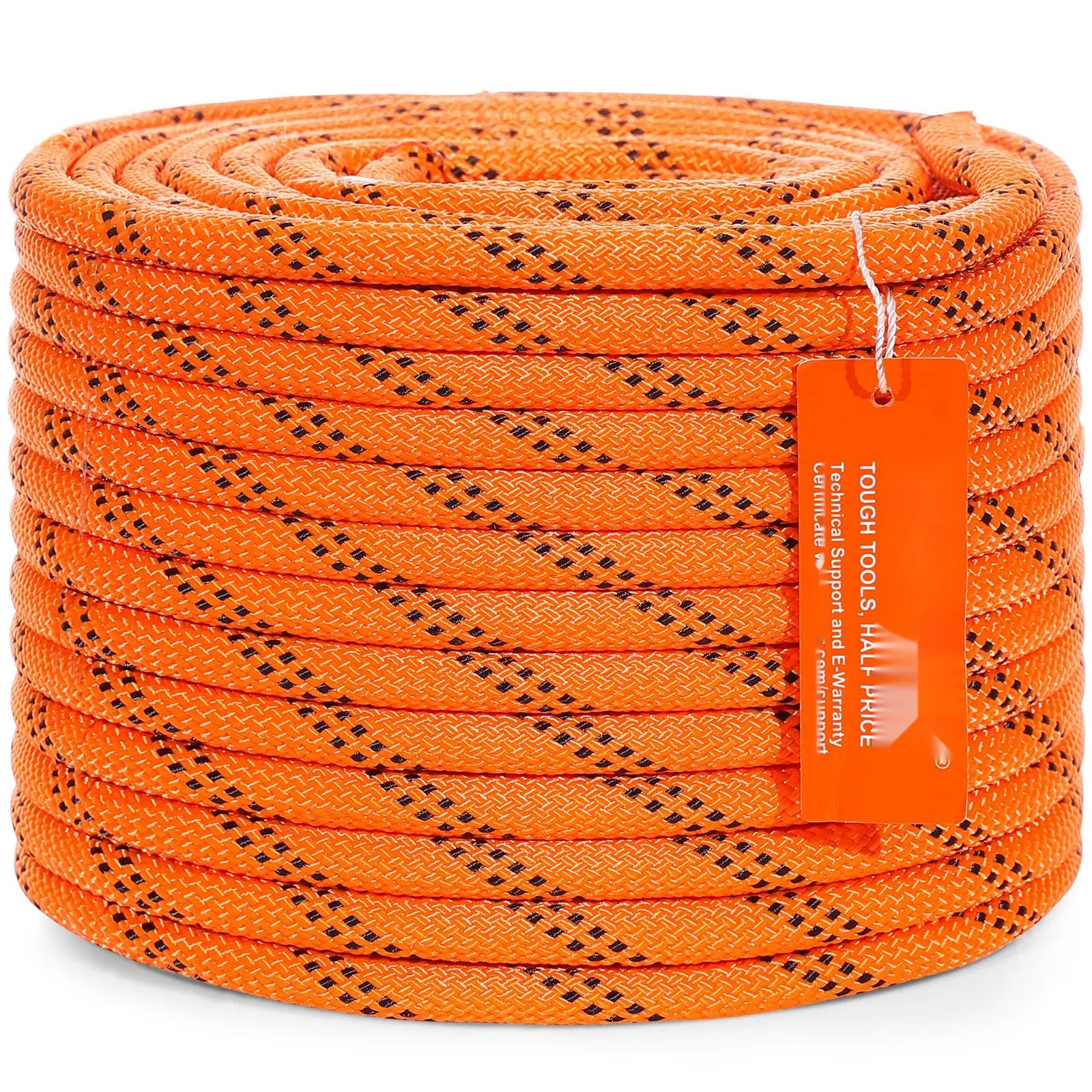 Double Braided Polyester Rope, 3/8 Inch by 120 Feet, 48 Strands, 4000 Lbs Breaking Strength, Outdoor Climbing Rope for Rock Climbing, Hiking, Camping, Swing, Rappelling, Rescue, Arborist Rigging, Orange and Black