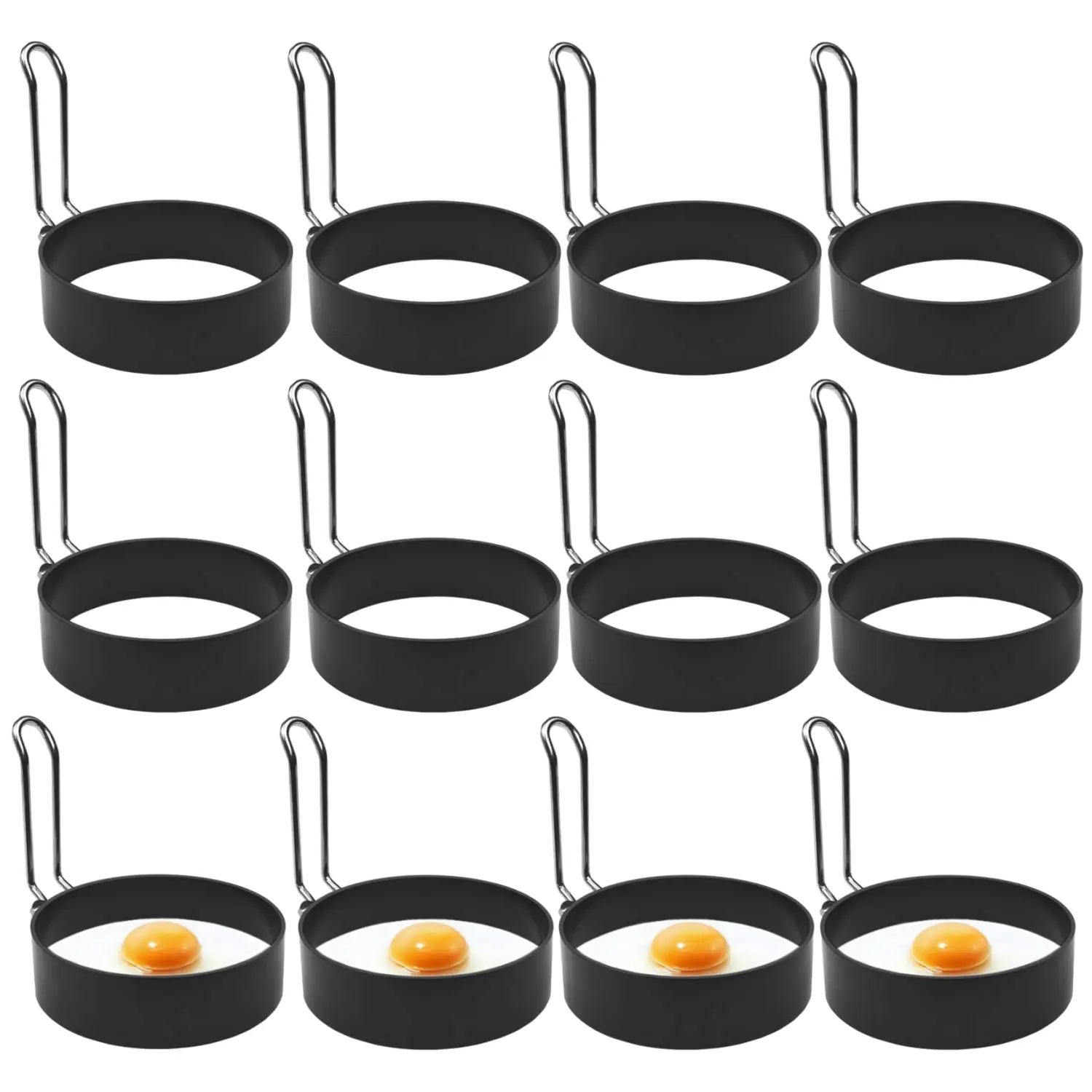 12PCS Stainless Steel Eggs Maker Non Stick Round Egg Cooker for Cooking Cooking Rings Shaper for Frying Pancake Sandwiches Metal Handle Household Kitchen Breakfast Tool Egg Shaper