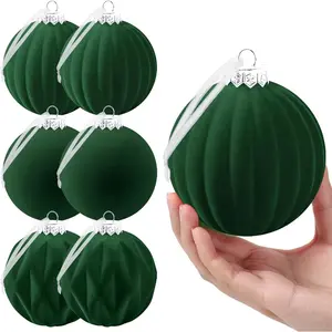 4in Large  Ornaments for Christmas Tree - 3 Styles, Green Flocked Ornaments Christmas Balls for  Xmas Holiday Party  Decorations, 6 count