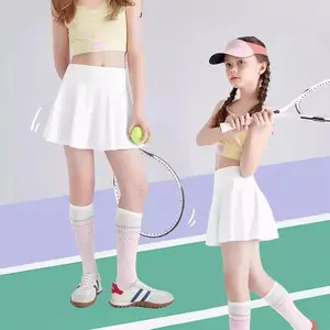 Tennis skirt girls' half skirt spring and summer lightweight quick-dry cooling fabric skirt shorts white pleated skirt anti-exposure sports skirt