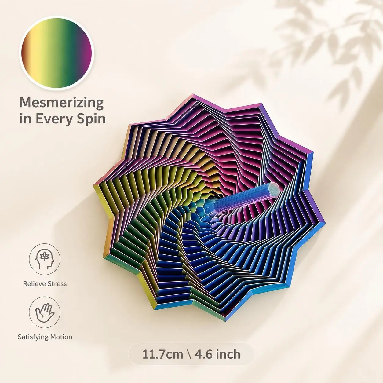 3D Printed Fractal Spiral Fidget Toy, Expanded Sensory Whirling 10‑Pointed Star with Handle, Stress Relief Desktop Decompression Toy for Office & Home