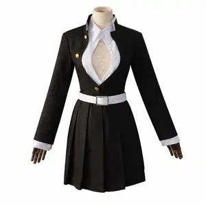 Women's Demon Slayer Kanroji Mitsuri Polyester Cosplay Costume Set - Love Hashira Elegant Knit Outfit with Shirt, Top, Belt, Leg Accessories, Lightweight Breathable Comfortable Fabric for Halloween, Anime Conventions