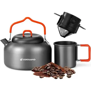 Camping Coffee Pot and Coffee Makers, 1.2L Camping Kettle with Camping Mug and Camping Coffee Filter for Camp Cookware for Hiking Backpacking and Picnic