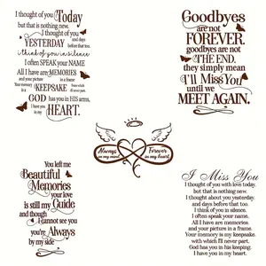 Memorial Poems Vinyl Iron-on Transfer Patches, 5 Counts Quotes & Farewell Messages Heat Transfer Stickers, DIY Clothing Decals for T-shirts, Masks, Jeans, Backpacks, Heart