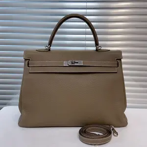 Pre-owned HERMÈS leather Shoulder Bags Kelly 35 Bag in Etoupe Togo with Silver Hardware (Stamp O) – Handheld/Shoulder Bag 52835203
