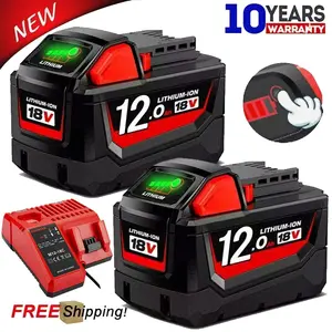 2 Pack 18V 12.0Ah Replacement for Milwaukee 18V Battery and 3A 12-18V Charger Compatible with Milwaukee Battery 48-11-1840 48-11-1850 48-11-1828 48-11-1812