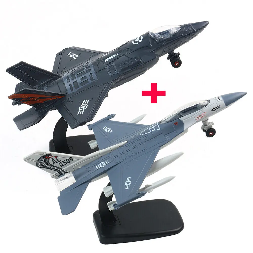 STONESTAR F35-F16 Pull-Back Diecast Combat Fighter Military Action Airplane Model Toy for 4-6 Years Kids, Durable Alloy Material, Nontoxic Sound-Light Features, 8.8*5.6*2.4 inches