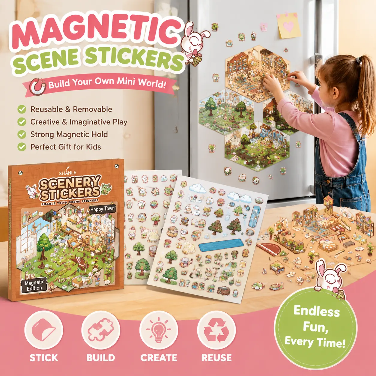 DIY Magnetic Scene Stickers Set - Create Your Own Mini World, Reusable Fridge Magnets & Creative Room Decor for Kids and Adults