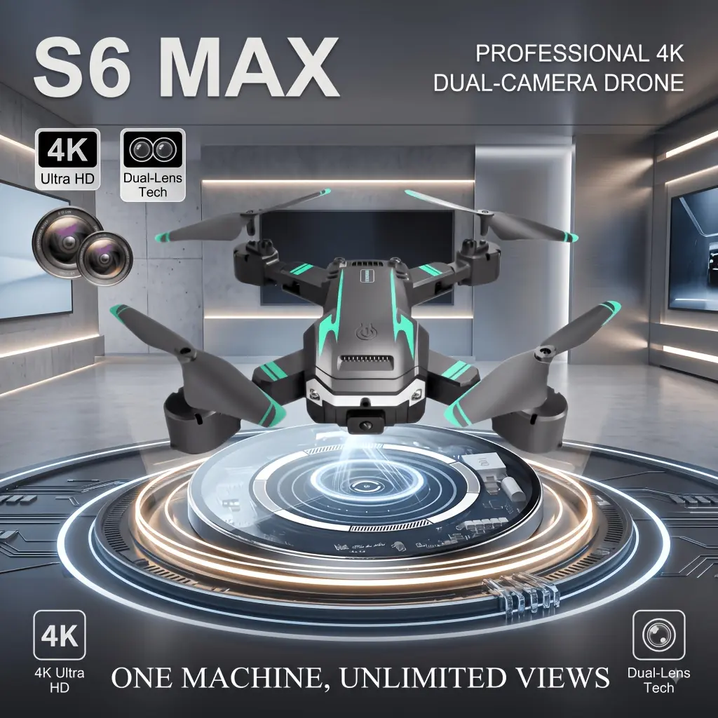 S6 Max GPS-Enabled Drone with 4K Dual Cameras, Professional Entry-Level RC Aircraft, 540° Obstacle Avoidance, Mobile Screen Remote Control, FPV, High-Altitude Hovering, Rechargeable Battery, Ideal for Outdoor Travel/Camping, Adult Gift for Holidays