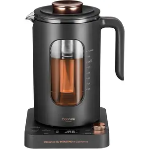 Electric  Kettle,  Glass Electric Kettle with  Infuser and Precise knob temperature control, 1200W Fast Heating, , Easy to Clean, for  and coffee, 1 Liter (Dark Gray)