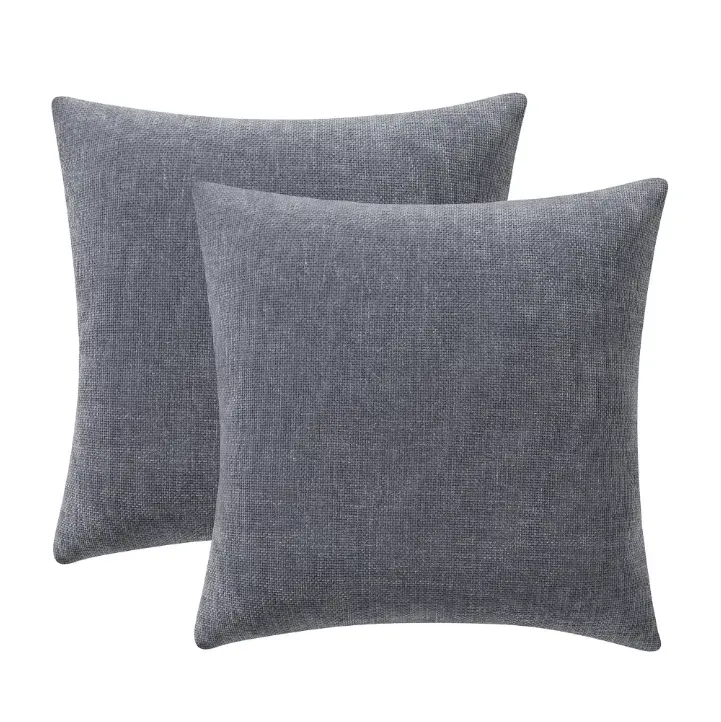 Solid Chenille Decorative Throw Pillow Set, Gray, 18 x 18 Inches, 2 Pieces