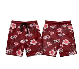 Couple Matching Swimwear, Dr Pepper Red Tropical Flower Print Bikini Set with Men's Shorts, Best Couple Gift Idea