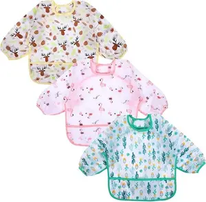 Mothers Day Gift Long Sleeve Baby Bibs, Waterproof Sleeved Bib, Toddler Soft Bib for 6-36 Months