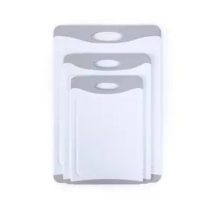 White Poly Cutting Board Set with 3 Different Sizes - Sturdy Design, BPA-Free, Easy to Clean, Elegant Sleek White with Gray Border