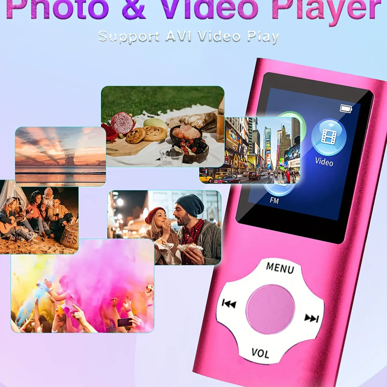 Portable Mini Mp3 Player Audio Player Digital Audio Player with 32GB Memory Card, Noise Isolation Headphones, Volume Control, Music Video Image Recording, Multi-Color Options