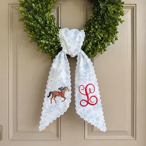 Embroidered Kentucky Derby Wreath Sash, Personalized Monogram Southern Porch Decor, Derby Door Bow, Custom Front Door Wreath Accent
