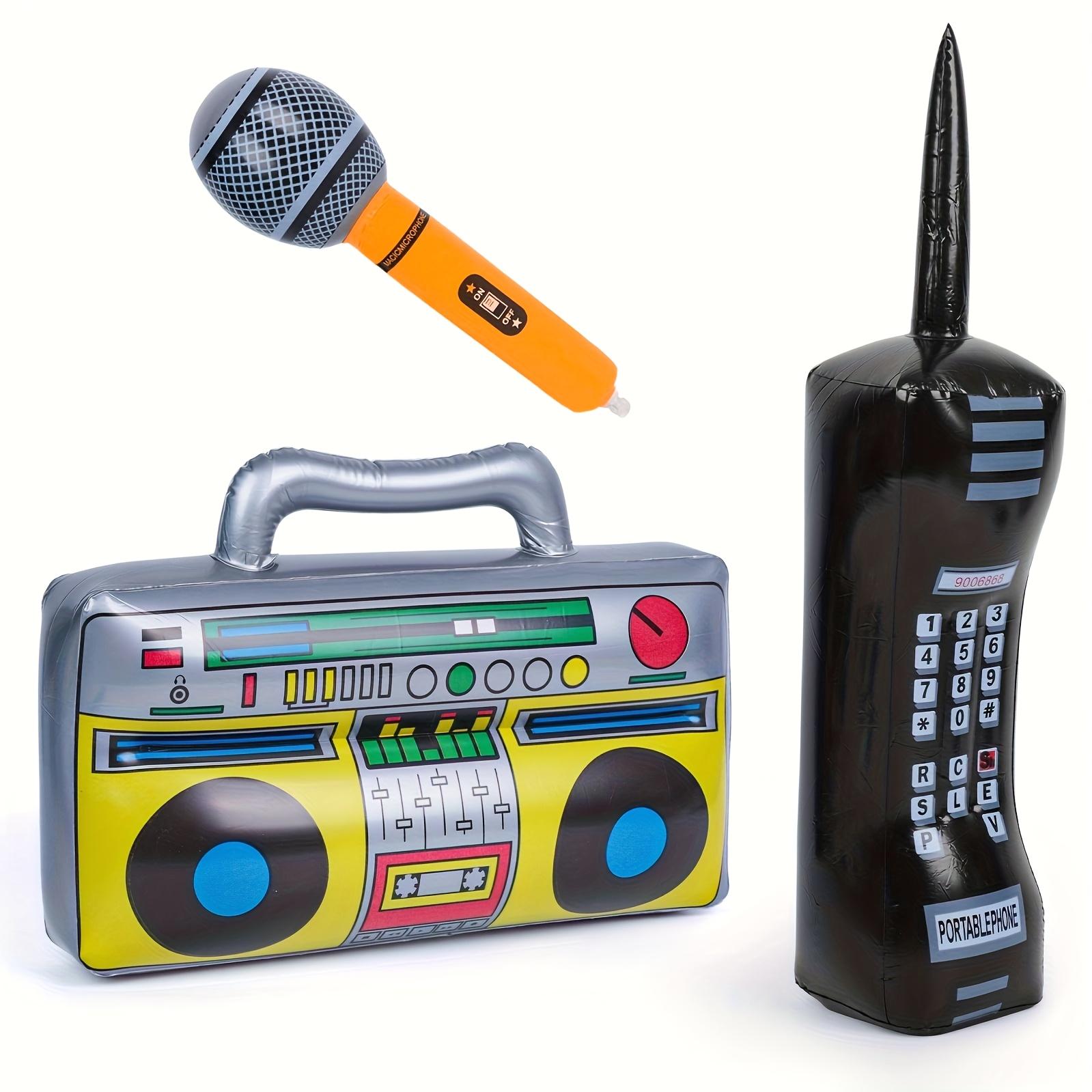 3pcs Inflatable Props for Party, Inflatable Mobile Phone Boombox Blow Up Microphone for 80S for party Decorations Hip Hop Theme Birthday for party Supplies, Back to School, Graduation for party Supplies