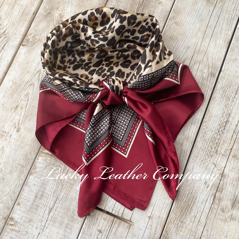 Wine & Cheetah Print Wild Rag, 35"x 35" Western Wild Rag