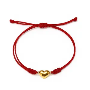 Red String Bracelet with 18k Gold Bead Heart 0.5 g Adjustable Handmade Protection Bracelet Good Luck  Spiritual Amulet