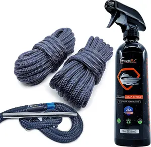 WAVESRX Dock Lines 5/8'' x 25' (2PK) + Ceramic Sealant Spray Wax (AquaShield) I Premium Double Braided Nylon Marine Rope for Large Boat + Ultra Slick Hydrophobic Coating with Silicon Dioxide (SiO2)