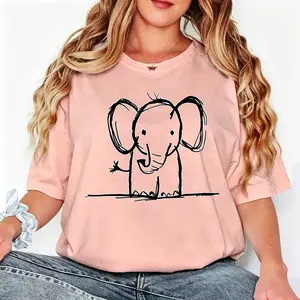 Casual Cartoon Style Women's T-Shirt Elephant Print Summer Wear Gift For Friends And Family