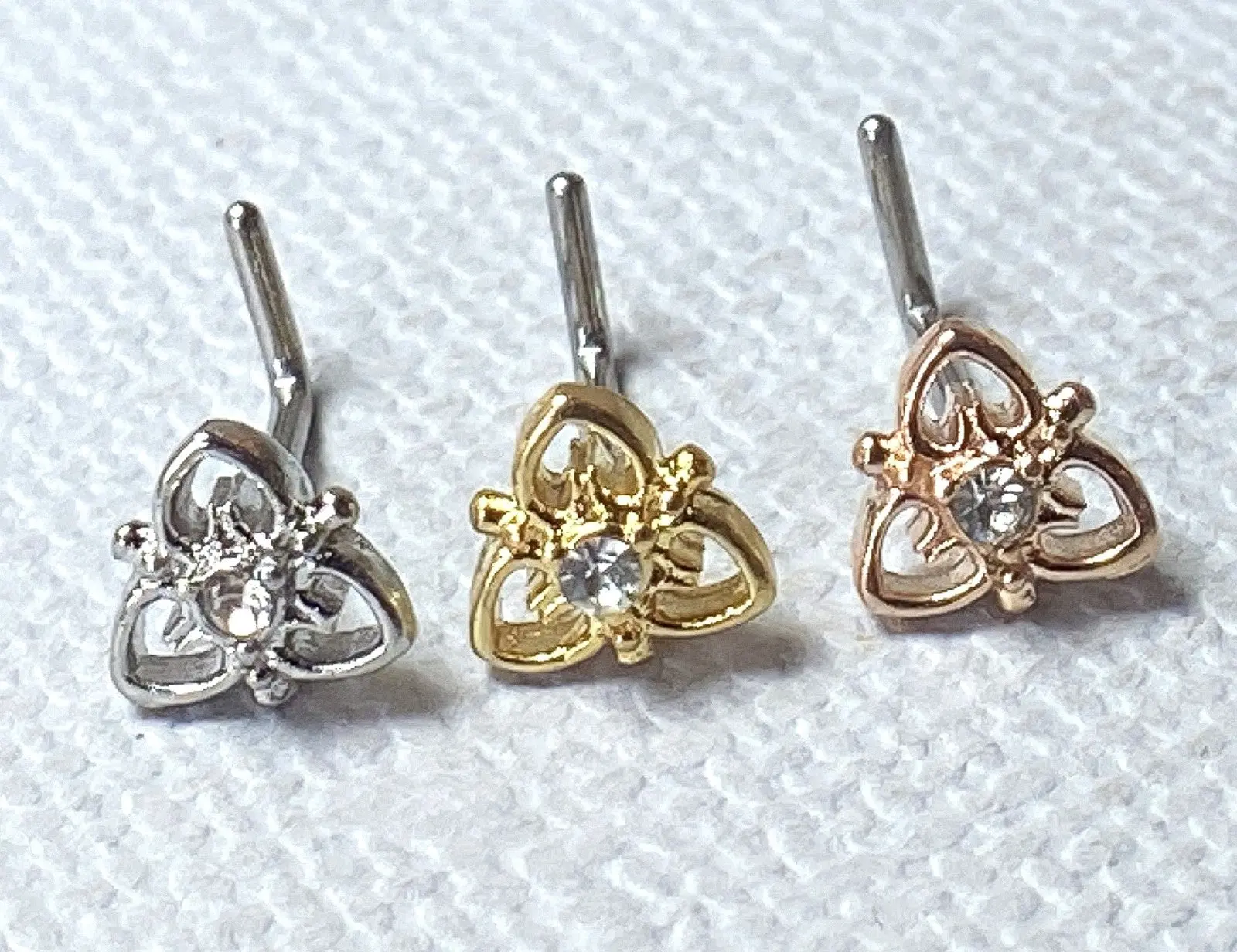 1pc Heart Filigree Gem L-Bend Nose Ring Stud Screw 316L Surgical Steel