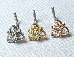 1pc Heart Filigree Gem L-Bend Nose Ring Stud Screw 316L Surgical Steel