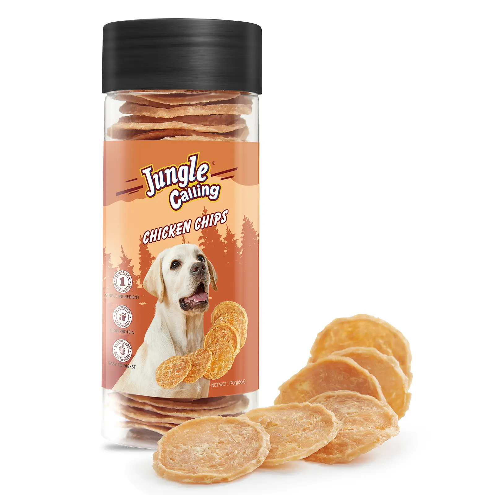 Jungle Calling 32 Count Dog Treats, Single Ingredient Chicken Chips, Crunchy Jerky Chip Training Treat for Small Medium Large Breed Dogs