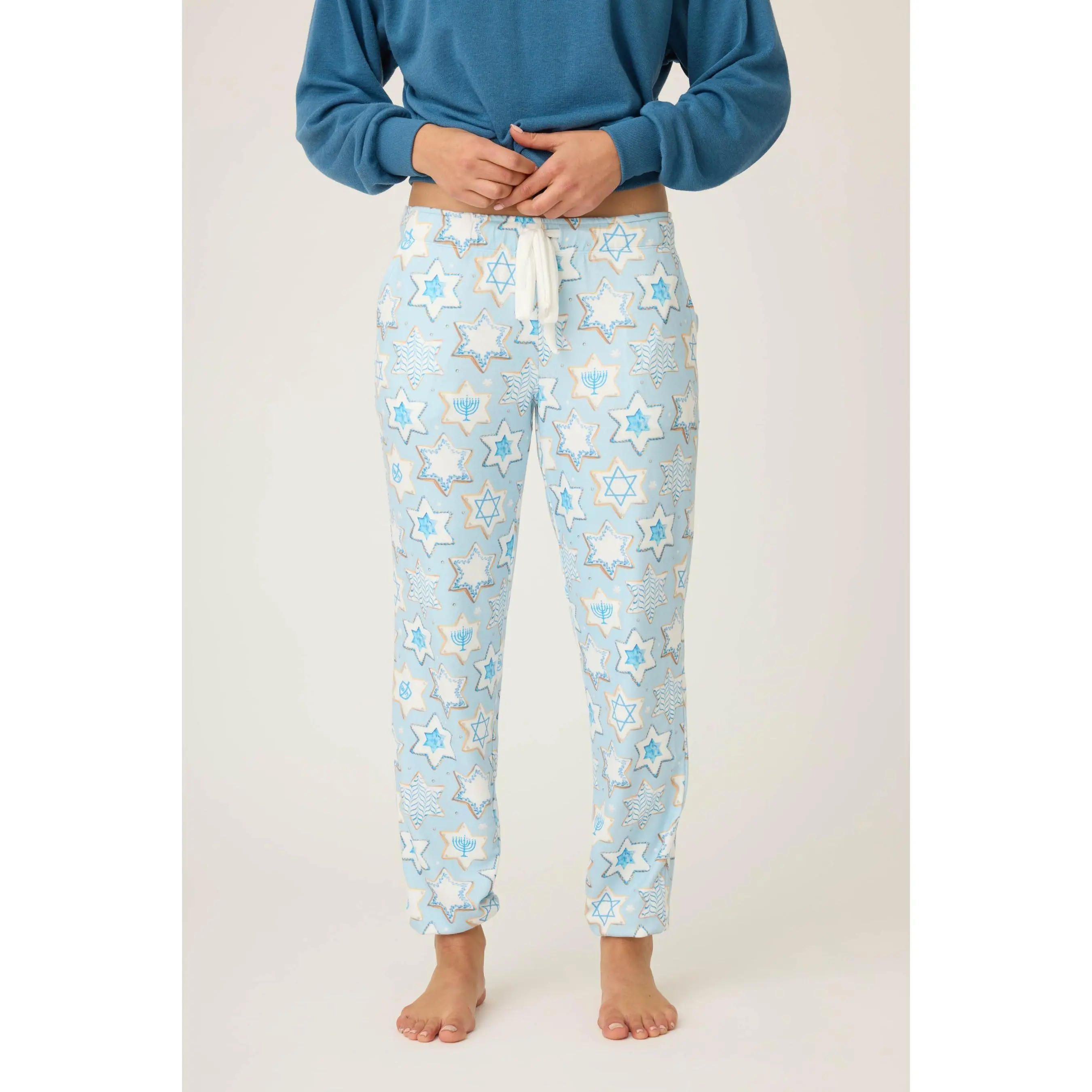 Women's Butter Jersey Pajama Pants - Hanukkah Star of David Print, Banded Fit Holiday Nightwear with Drawstring Waist, Cookies-Themed Accent, Loungewear, Matching, Comfy, Elastane, Buttery-Soft, Pyjamas, Hanukkah Gift, Cold Wash, Star Pattern, Pajama Set,