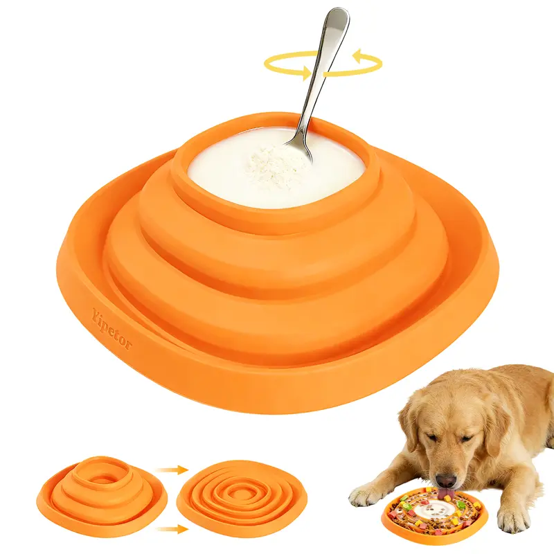 Yipetor Zen Disc Food Grade Silicone Bowl - Collapsible Slow Feeder, Funnel Center Foldable Lick Pad, Maze Shape, BPA-Free, Easy-Washing, Dishwasher-Safe, Freezer-Microwave Safe, GDV-Reducing Puzzle Feeder for Semi-Moist Treats, All Dog & Cat Breeds, Bowl