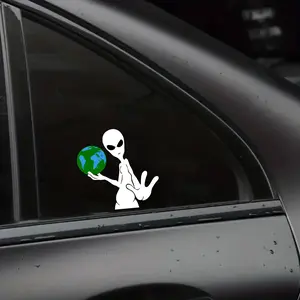 Alien Holding Earth Car Decal Vinyl Sticker, Funny Space UFO Design for Car Window Laptop Waterproof Durable Outdoor Decor