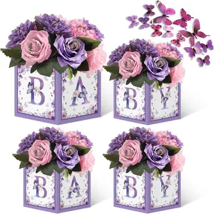 Purple Butterfly Floral  Shower Boxes Decorations - 4  Shower Centerpiece Boxes Gender Reveal First Birthday Centerpiece Decors (Without )