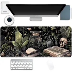 Dark Academia Witchcraft Mouse Pad,Extended Skull Magic Book Mousepad Desk Pad with Stitched Edges,Non-Slip Waterproof Rubber Base Mouse Mat for Office Computer Keyboard Laptop Home24x14 inch