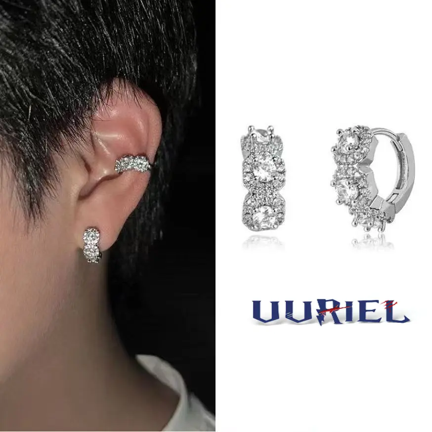UURiel 3A+ Cubic Zirconia Gemstone Stud Earrings, High Quality Artificial Gem Jewelry, Versatile Unisex Hip-Hop Couple Gift Earrings, High Quality Earrings