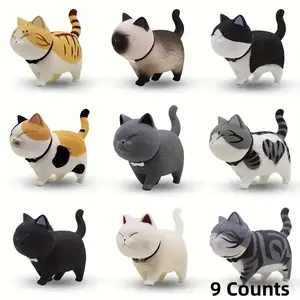 Miniature Cat Statue Set, 9 Counts Cute PVC Kitten Figurines, Perfect for Car Dashboards, Cake Topper, Desk Decor, Feline Gifts, Collectible Figurines