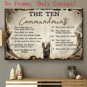 The Ten Commandments Motivational Canvas Poster (Unframed) - Christian Rules of Life Art - Religious Office Wall Decor