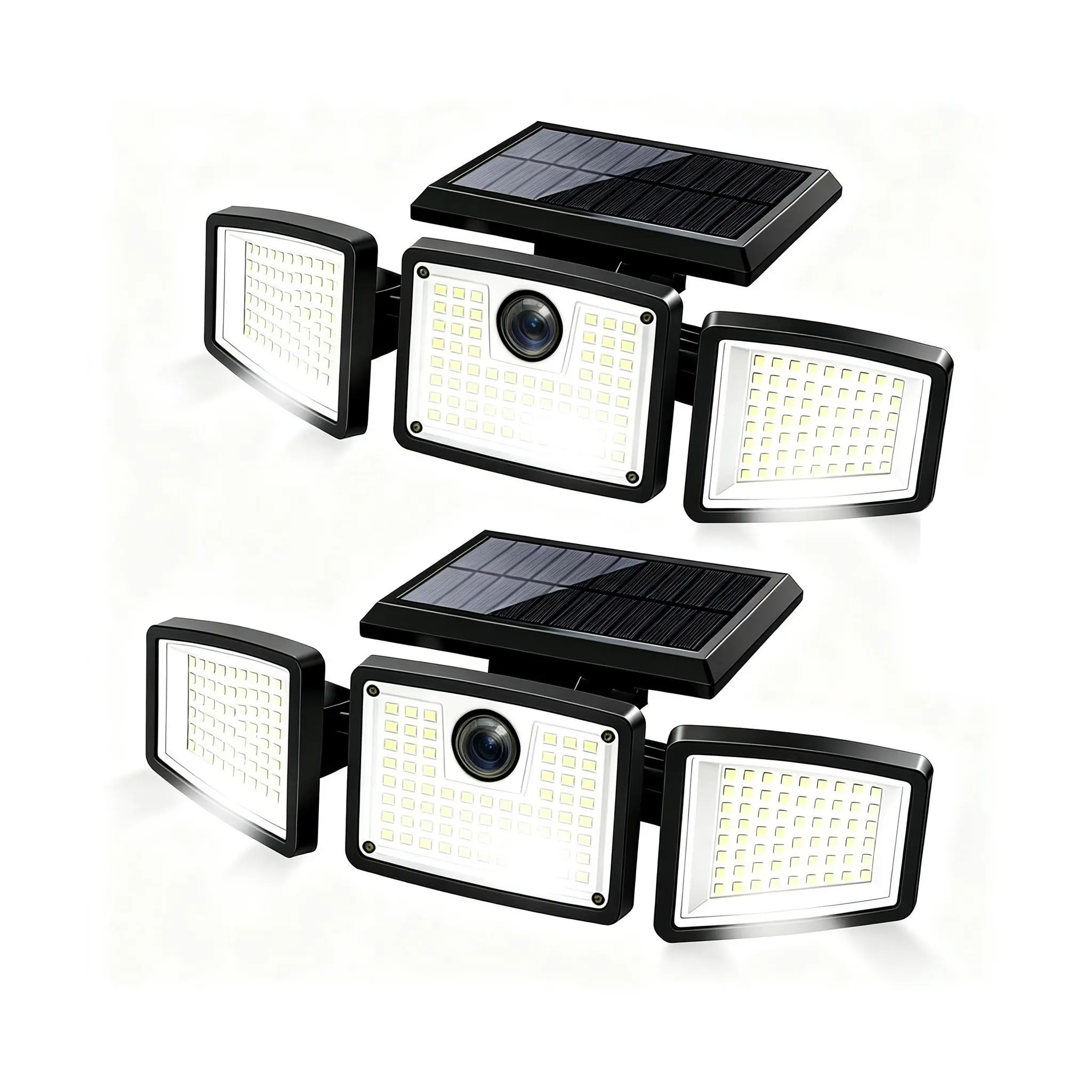 2-Piece Wireless Solar Powered Outdoor Motion Sensor Lights, Triple-Head Adjustable LED Flood Lamps, IP44 Water Resistant, Auto Dawn-Dusk Activation & Auto Shut-Off, Affordable Energy-Saving for Garage Backyard