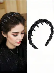 Luxury Handmade Beaded Mesh Wavy Headband, High Crown Hair Hoop, Non-slip for washing face, suitable for women s daily wear, hair band