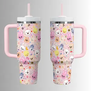 40oz/ 30oz/ 20oz Cute Animal Character 40oz Tumbler with Handle, K-Pop Fan Travel Mug, Stay Inspired Drinkware