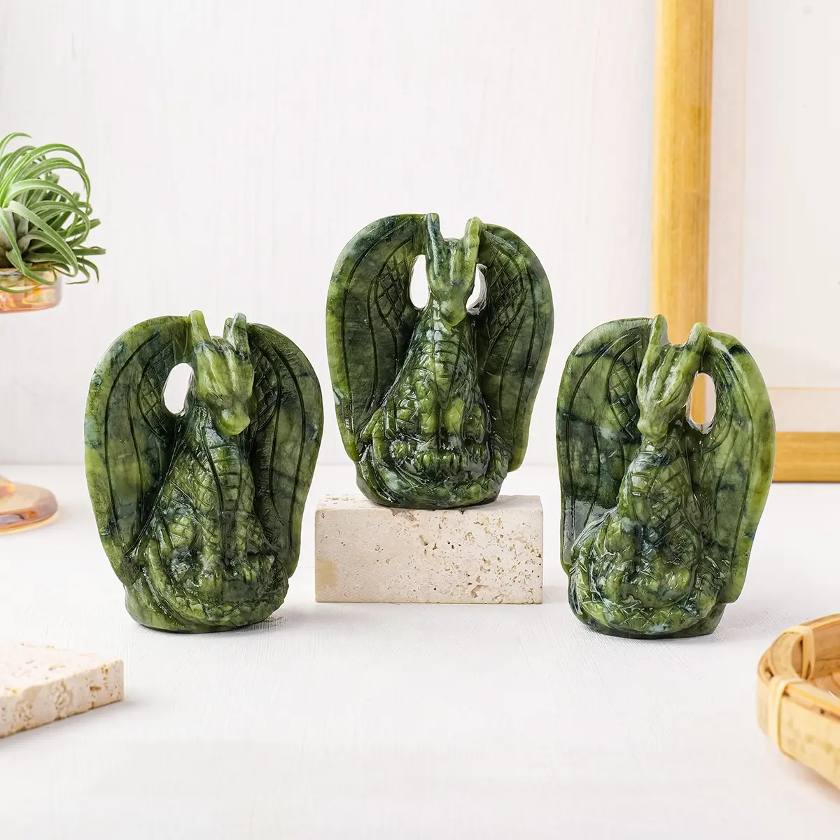 Natural Jade Dragon Tortoise Statue, Handcrafted Quality Reiki Healing Crystal Animal Figurine, Unique Home Decoration & Spiritual Symbol Craft, Ornaments Decor