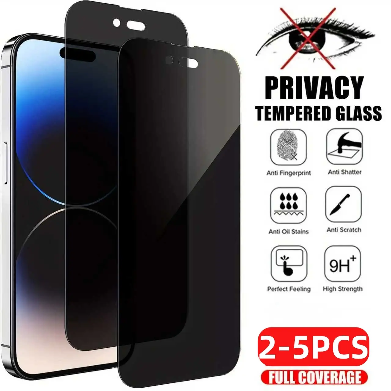 2 pieces of fully covered privacy screen tempered protective film Protector, Privacy Tempered Glass, suitable for iPhone 17, 16, 15 Pro Max, 14, 13 Pro, 11, XR, X, XS Max, ultra high definition, scratch/fingerprint resistant, Cellphone Accessories