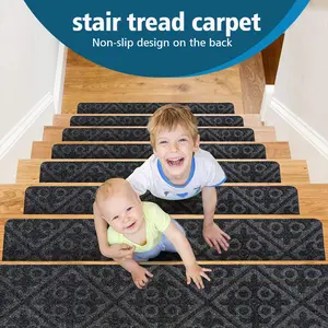Non Slip Stair Treads Self Adhesive Carpet with Embossed Pattern Washable Stair Mat for Home Indoor Anti Skid Stair Risers