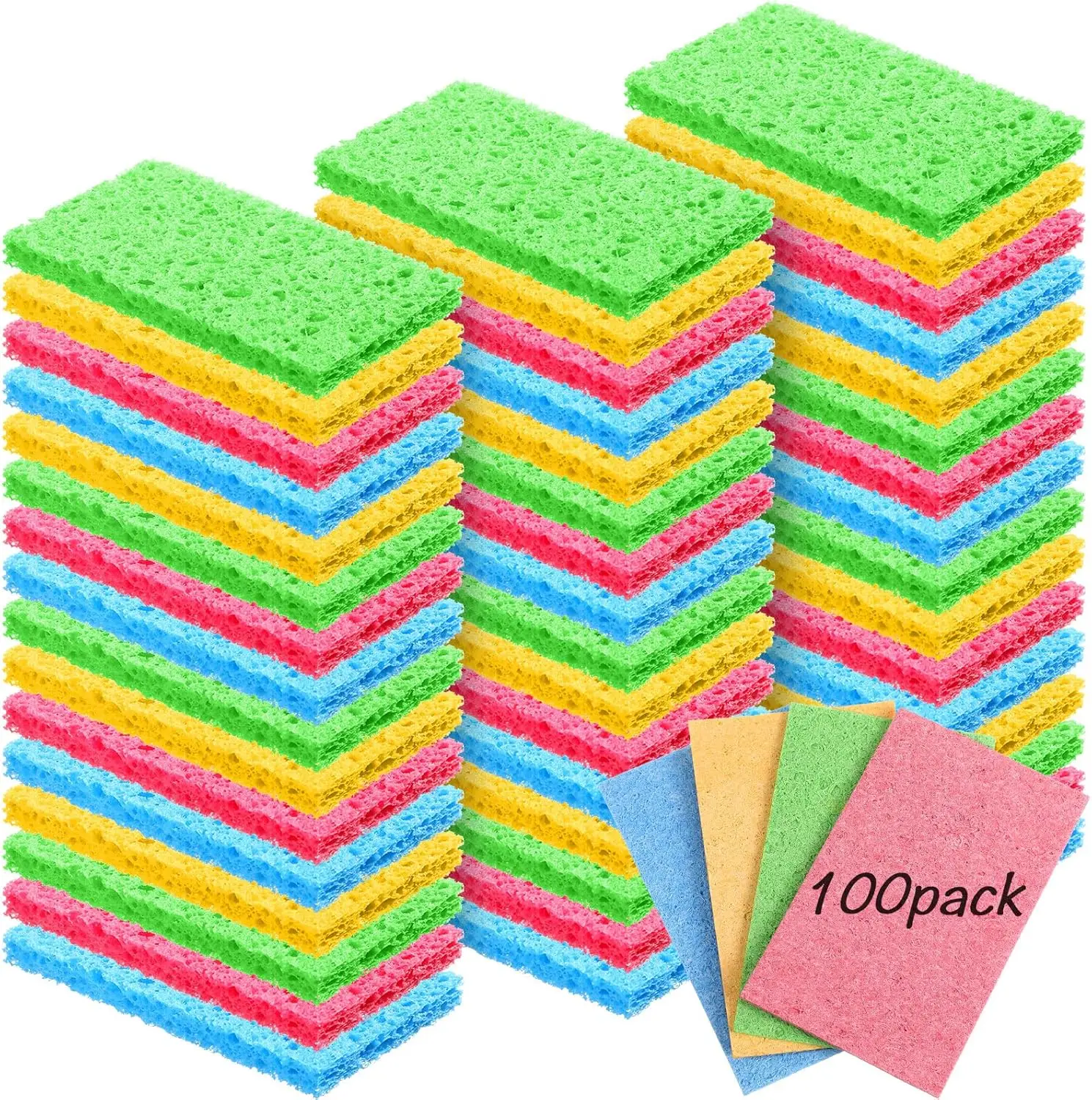 100 count Kitchen Sponge Bulk  Sponges for Dishes Compressed  Pulp Sponges Cleaning Sponge Without  for Kitchen Bathroom, 3.9 x 2.4 x 0.12 Inch (Multicolor)
