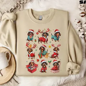 Dachshund Christmas Sweatshirt, Wiener Dog Holiday Sweater, Cute Sausage Dog Xmas T-Shirt, Merry Christmas Shirt, Funny Pet Lover Gift