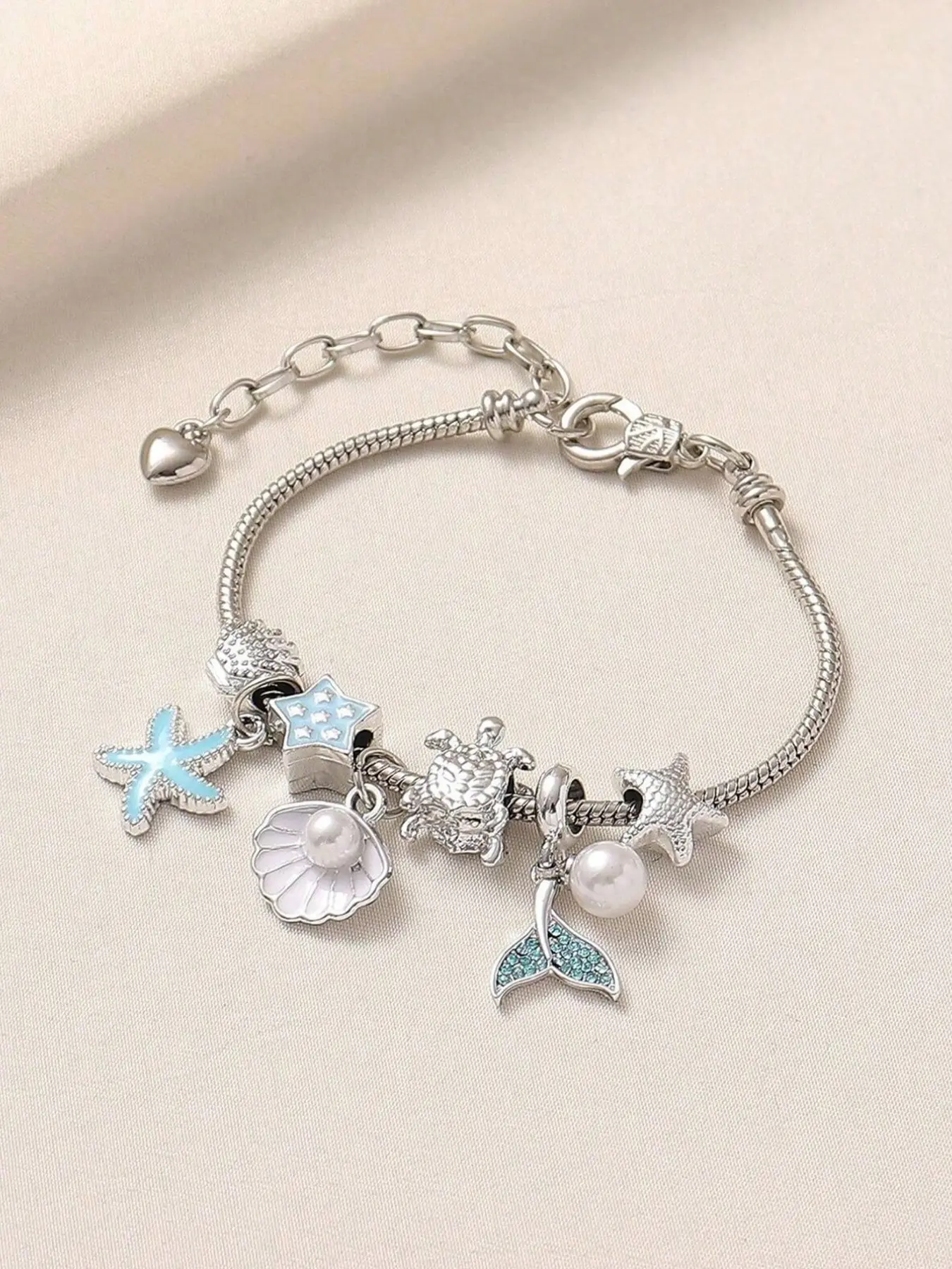 Ocean Mermaid Beaded Bracelet, Summer Beach Vibes Jewelry, Exquisite Bracelet, Starfish Shell Pearl Turtle Desg Bracelet,Cute Elegent Style DIY Accessory for Women/Girl,Perfect Gift for Her/Girlfriend