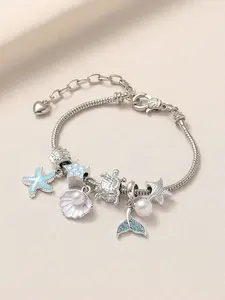 Ocean Mermaid Beaded Bracelet, Summer Beach Vibes Jewelry, Starfish Shell Pearl Turtle Desg Bracelet,Cute Elegent Style DIY Accessory for Women/Girl,Perfect Gift for Her/Girlfriend