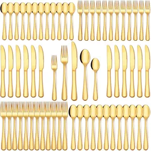 60Pcs Gold Silverware Set, Stainless Flatware Cutlery Set Service for 12, Mirror Polished Gold Utensils Set Include for Home, Wedding, Restaurant, Dishwasher Safe