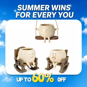 【Summer Wins】Rocking Chair Smiley Face Planter,Cute Plant Pots for Indoor Outdoor Plants,Succulent Pots with Drainage Hole,Unique Funny Flower Pot for Succulents,Plant Gifts for Mother's Day, Birthday, Christmas
