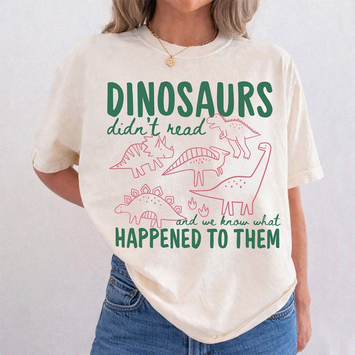 Comfort Colors Funny Dinosaurs Didn’t Read The Instructions T Shirt, Book Lover Teacher Graphic Tee, Back To School Classroom Shirt, Reading Teacher Shirt, Teacher Appreciation Gift For Women