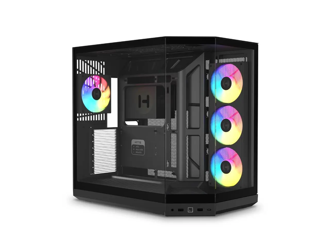 HYTE Y50 RGB Essential Aesthetic Gaming PC Case - 4 Included aRGB Fans (1x 120mm + 1x 360mm Reverse) - Dual Chamber ATX Desktop Chassis - Rear Connect Motherboard Compatible - Pitch Black